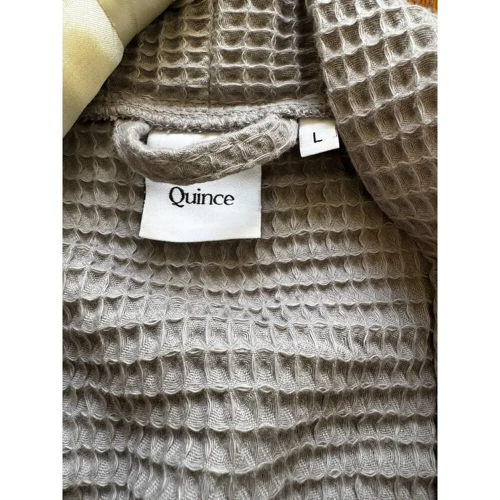 Quince Unisex Organic Turkish Waffle Robe Grey Large - Picture 4 of 8